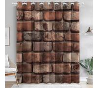 Reddish Brown 100% Blackout Curtain, Abstract Realistic Bricks Printing Eyelet Curtains Room Decoration, Polyester Thermal Insulated W 46" x L 72" (2 Panels) for Bedroom Living Room