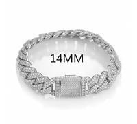 (Reddish Brown, 18cm) Hip Hop 10MM 12MM 14MM 2Row Cuban Prong Chain Bling Iced Out Box Buckle Copper AA Cubic Zirconia Bracelet For Men Jewelry