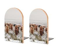 Reddish Brown Scottish Highland Crowd Natural White Winter Landscape Book Shelf Holder, Bookends Book Stand for School Home Office Desks Library Books Movies DVDs Files Magazines M