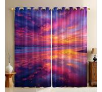 Reddish Purple Blackout Curtains Colorful sunset W 55" x L 96" Thermal Insulated Eyelet Drapes, Noise Reducing 3D Print Panels for Kids Bedroom, Living Room, Nursery, Set of 2