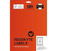 Reddkyte Multipurpose White Labels - Pack of 50 Sheets, 64 X 33.9 mm, 24 Labels per Sheet, for Inkjet and Laser, FSC Certified, Made in the UK
