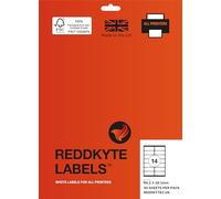 Reddkyte Multipurpose White Labels - Pack of 50 Sheets, 99.1 X 38.1 mm, 14 Labels per Sheet, for Inkjet and Laser , FSC Certified , Made in the UK