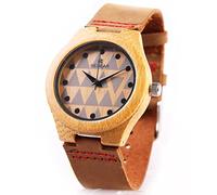 REDEAR Men's Bamboo Wooden Wristwatches with Genuine Cowhide Leather Band Wood Watches for Men