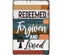 Redeemed Forgiven And Loved Metal Signs Bible Verse Plate Vintage Christian Religious Faith Tin Signs Wall Art 8x12 inch Inch Decor for Home Garden