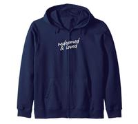 Redeemed & Loved Christian Minimalist Faith Script Zip Hoodie