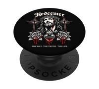 Redeemer Jesus Gothic Cross Roses Sacred Heart John 14:6 PopSockets Adhesive PopGrip