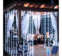 Redefun Solar Curtain Lights 3 m x 3 m 300 LED Outdoor Garden Solar Waterfall Lights with Remote, 8 Modes Waterproof Curtain Fairy Lights for Gazebo Pergola Wedding Party Decorations (Cool White)