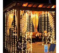 Redefun Solar Curtain Lights - 3m x 3m, 300 LED Outdoor Waterfall Lights with Remote, 8 Modes, Perfect for Gazebo, Pergola, Wedding Parties (Warm White)