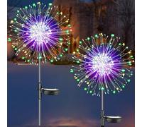 Redefun Solar Garden Lights 2 Pack 120 LED Firework Lights SolarPowered, 8 Modes Outdoor Solar Firefly Light Waterproof Starburst Light for Lawn Backyard Patio Party Wedding Decorations(Multicolor)