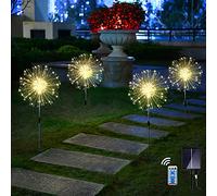 Redefun Solar Light Outdoor Garden 4 x 120 LED Garden Lights Solar Powered, 8 Modes Firework Lights with Remote, Waterproof Starburst Light for Lawn Party Patio Wedding Decor (Warm White)