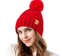 REDESS Womens Winter Knitted Beanie Hat Warm Fleece Lined with Pompom Cap Thick Slouchy Snow Knit Skull Ski Cap