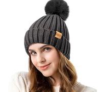 REDESS Womens Winter Knitted Beanie Hat Warm Fleece Lined with Pompom Cap Thick Slouchy Snow Knit Skull Ski Cap