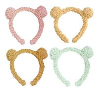 RedFlameDS 4 Pcs Headbands with Bear Ears Cute Makeup Hairbands，Skincare Headband Makeup Headband （pinkgreenyellow rown）