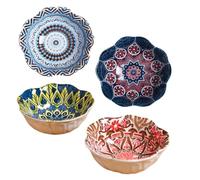 RedFlameDS 4PCS Porcelain Tapas Dishes,Serving Bowls,Tapas Bowls Set,Small Ceramic Dipping Bowl,Sauce Dishes for Sushi,Snack and Soy，Bohemian Style, Microwave & Dishwasher Safe