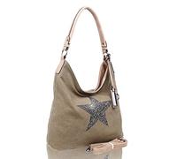 RedFox Sparking Rhinestone Embellished Star Canvas Shoulder Bag/Tote Shopper Large Size 35x30x14 cm