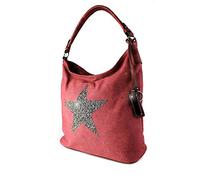 RedFox Sparking Rhinestone Embellished Star Canvas Shoulder Bag/Tote Shopper Large Size 35x30x14 cm