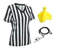 redgino Women's Official Black & White Stripe Referee Shirt V-Neck Referee Jersey Short Sleeve Ref Tee Shirts for Basketball Football Soccer Refs Christmas Waitresses & Costume S