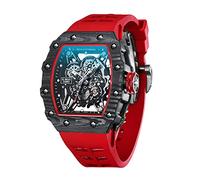 Redhai Automatic Mechanical Watch Skeleton Stainless 50M Waterproof Anti Shock Casual Diver Men Wrist Watch Sterling Watches Chronograph Analog Business Casual Fashion Adjustable Silicone Band, Carbon