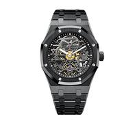 Redhai Automatic Mechanical Watch Skeleton Stainless 50M Waterproof Anti Shock Casual Diver Men Wrist Watch Sterling Watches Chronograph Analog Business Casual Fashion Adjustable Silicone Band, Black