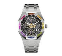 Redhai Automatic Mechanical Watch Skeleton Stainless 50M Waterproof Anti Shock Casual Diver Men Wrist Watch Sterling Watches Chronograph Analog Business Casual Fashion Adjustable Silicone Band, Colored Diamonds Black steel band