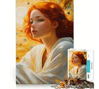 Redhead in A Swirling Golden Background Jigsaw Puzzles 1000 Pieces for Adults Memory Gain Anxiety Relief Design Assembly Artistic Gift (38x26cm)
