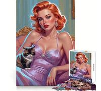 Redhead Pin-up And Grumpy Cat 1000 Pieces Jigsaw Puzzles for Adults Improve Memory Peaceful Fun Sharp Edge (38x52cm)