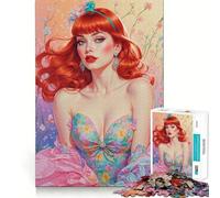 Redhead Pin-Up Floral Beauty Portrait Jigsaw Puzzles for Adults1000 Pieces Mind Skill Toy Quiet Hobby Design Assembly (38x52cm)