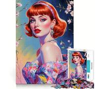 Redhead Pin-Up in Floral Dress Jigsaw Puzzle for Teenagers 1000 Pieces Boost Memory Relaxing Fun Premium Cut Stylish Gift (38x52cm)