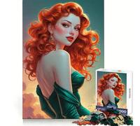 Redhead Pin-Up in Green Dress Jigsaw Puzzles for Adults1000 Pieces Mind Skill Toy Quiet Hobby Design Assembly (38x52cm)