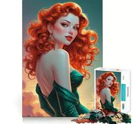 Redhead Pin-Up in Green Dress Jigsaw Puzzles for Adults1000 Pieces Mind Skill Toy Quiet Hobby Design Assembly (38x52cm)
