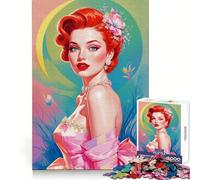 Redhead Pin-Up in Pink Dress Teenagers 1000 Piece Jigsaw Puzzle Logic Boost Toy Indoor Fun Premium Edge Memorable Gift (38x52cm)