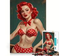 Redhead Pin-up in Red Polka Dot Bikini 1000 Piece Jigsaw Puzzle for Teenagers Strong Logic Toy Serene Time Clear Edge Creative Gift (38x52cm)