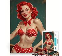 Redhead Pin-up in Red Polka Dot Bikini Jigsaw Puzzle for Teenagers 1000 Pieces Boost Recall Tension Relief Tight Edge Fine Art Piece (38x26cm)