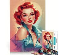 Redhead Pin-up Portrait Jigsaw Puzzles for Adults1000 Pieces Improve Memory Relax Mind Sharp Edge Art Collection Piece (38x52cm)
