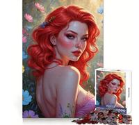 Redhead Pin-Up Wild Flowers Poster Jigsaw Puzzle for Teenagers 1000 Pieces Boost Memory Relaxing Fun Premium Cut Stylish Gift (50x75cm)
