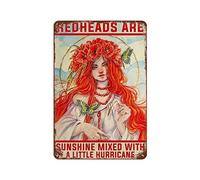 Redheads Are Sunshine Mixed With A Little Hurricane Vintage Tin Sign Red Hair Girl Art Painting Metal Sign Suitable For Home Kitchen Office Coffee Wall Hanging Decor Retro Art Metal Poster 12x8 inhces