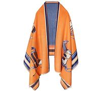 REDHOM Women's Scarf Shawls and Wraps for Evening Dresses, Soft Large Blanket Pashmina for Fall Winter with Gorgeous Color, H 1 Orange and Blue