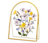 REDHUGO Double Glass Frame for Pressed Flowers Handmade, Metal Floating Picture Frame for Pressed Flower, Tabletop Display, Brass, Arch Shaped, Gold,6x8 inches (FRAME ONLY)