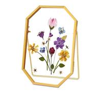 REDHUGO Glass Pressed Flower Frame, Metal Floating Picture Frame, Double Glass Frame for Pressed Flowers, Tabletop Display, Octagon (FRAME ONLY)