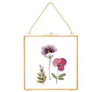 REDHUGO Glass Pressed Flower Frames,Vintage Hanging Picture Frames with Chain,Handmade Brass Floating Picture Frame,Plant Specimen Wall Ornament Display Artwork DIY Family Photo,Square,Gold