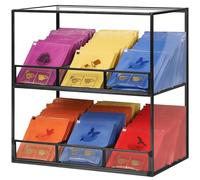 REDHUGO Glass Tea Bag Organizer for Counter, 2-Tier TeaBag Organizer Storage, Tea Holder for Tea Bags,Tea Caddy Tea Box Containers for Tea Bags,Tea Rack Teabag Station Stand for Cabinet Kitchen,Black