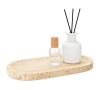 REDHUGO Natural Marble Tray 12"x6", Perfume Tray for Women, Vanity Tray for Bathroom, Candle Tray, Jewelry Dish Tray for Countertop Organizer, Stone Key Tray for Home Decor Kitchen, Travertine Tray