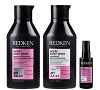 Redken Acidic Color Gloss Shampoo 300ml, Conditioner 300ml and Heat Protection Treatment 45ml, Glass-Like Shine (Worth £57.49)