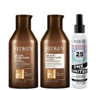 Redken - Bundles Trio: All Soft Mega Curls Shampoo 300ml, Conditioner 300ml & One United Treatment 150ml for Women