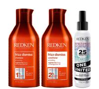Redken - Bundles Trio: Frizz Dismiss Shampoo 300ml, Conditioner 300ml & One United Treatment 150ml for Women