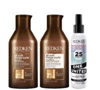 Redken Trio: All Soft Mega Curls Shampoo 300ml, Conditioner 300ml & One United Treatment 150ml