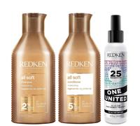 Redken Trio: All Soft Shampoo 300ml, Conditioner 300ml & One United Treatment 150ml