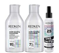 Redken Women's Acidic Bonding Concentrate Shampoo, Conditioner & One United Multi-Benefit Leave-In Treatment Bond Repair Bundle in Clear Redken Clear