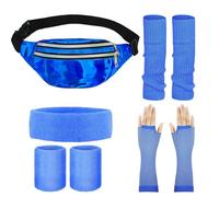 REDKNOT Women's 80s Outfit, 90s Disco Neon Costume Accessories, Headband, Leg Warmers, Bracelets, Mesh Gloves, Waterproof Belt Bag, 70s Costume for Carnival, Neon Party (Blue)