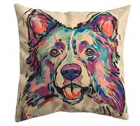 Redland Art Cute Pet Border Collie Dog Pattern Linen Throw Pillow Covers Car Sofa Cushion Cases Home Decor Square 18"X18" Inch